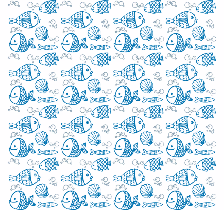 Papel pintado infantil peces azules sobre fondo blanco - TenVinilo