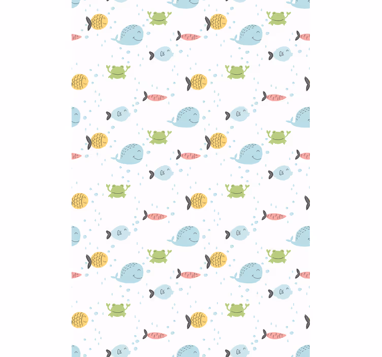 Papel pintado infantil peces coloridos sobre fondo blanco - TenVinilo