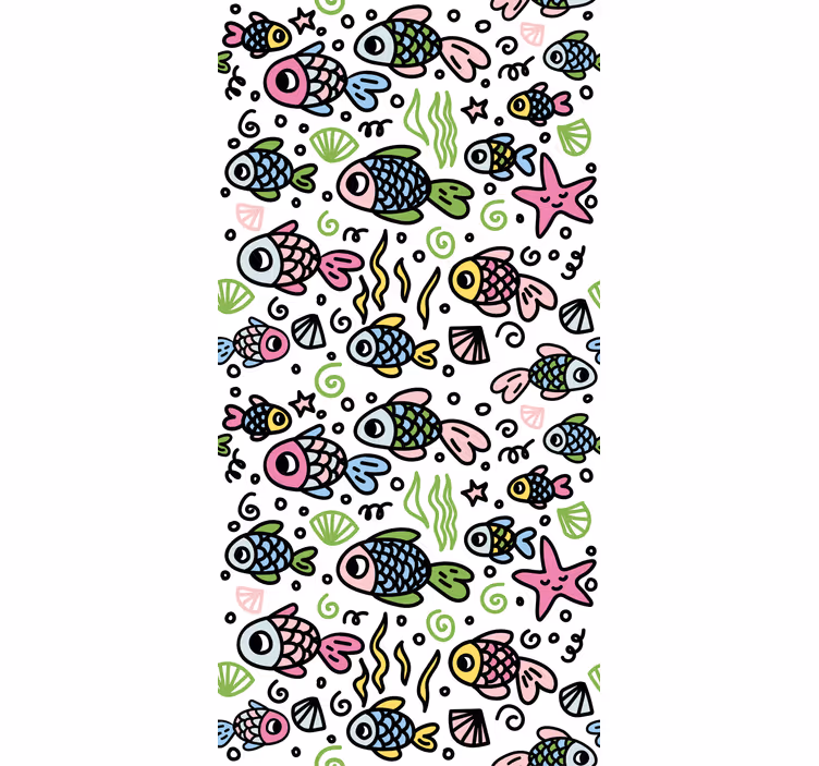 Papel pintado infantil diseño de peces multicolor - TenVinilo