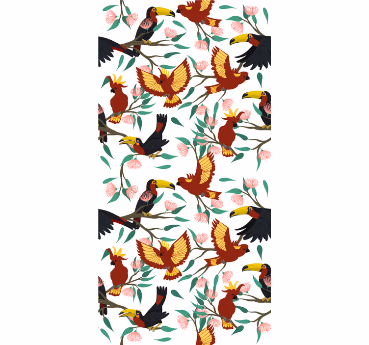 Papel pintado infantil loros y tucanes voladores - TenVinilo