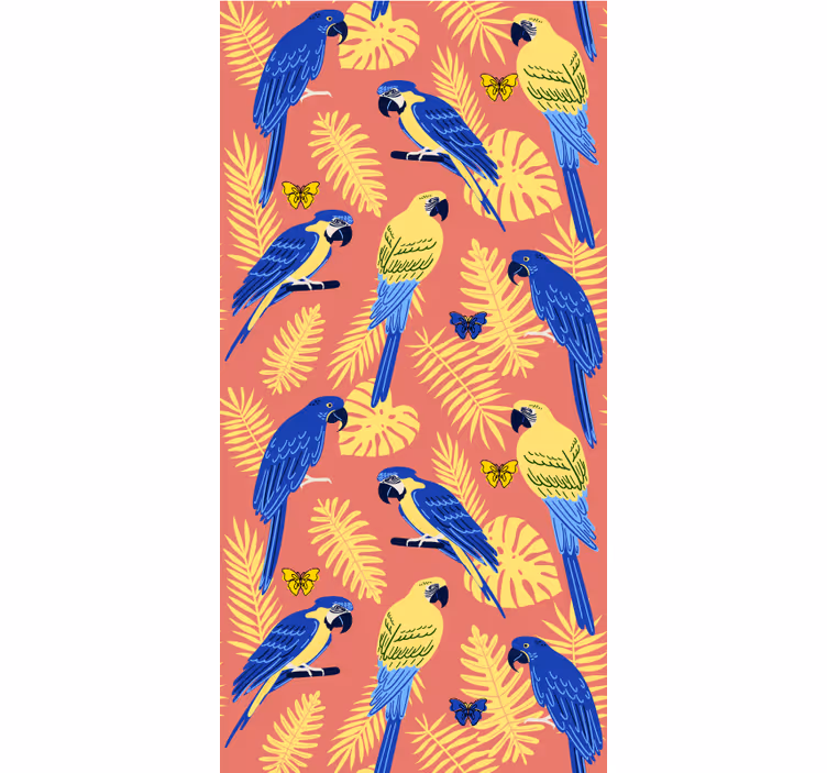 Papel pintado infantil loros y mariposas en hojas tropicales - TenVinilo