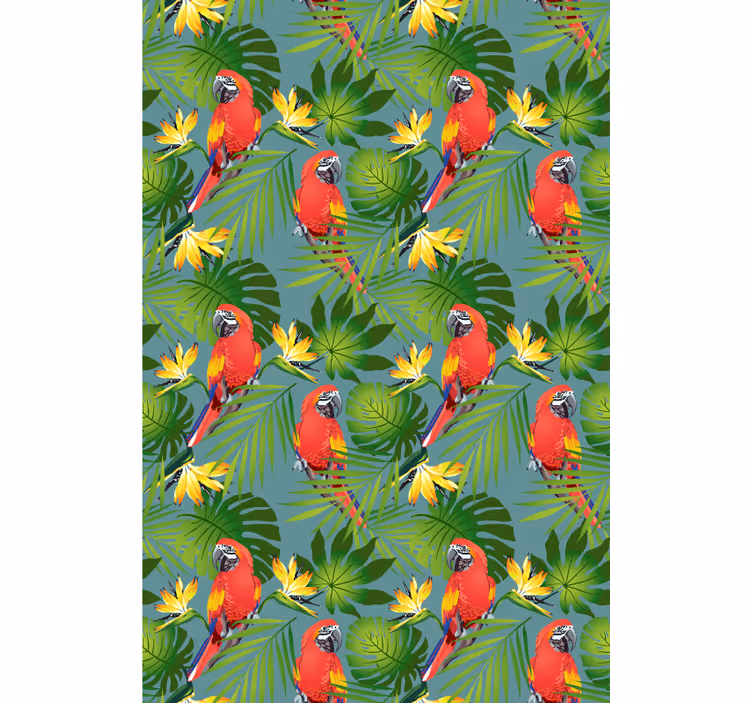 Papel pintado infantil loro tropical y hojas - TenVinilo