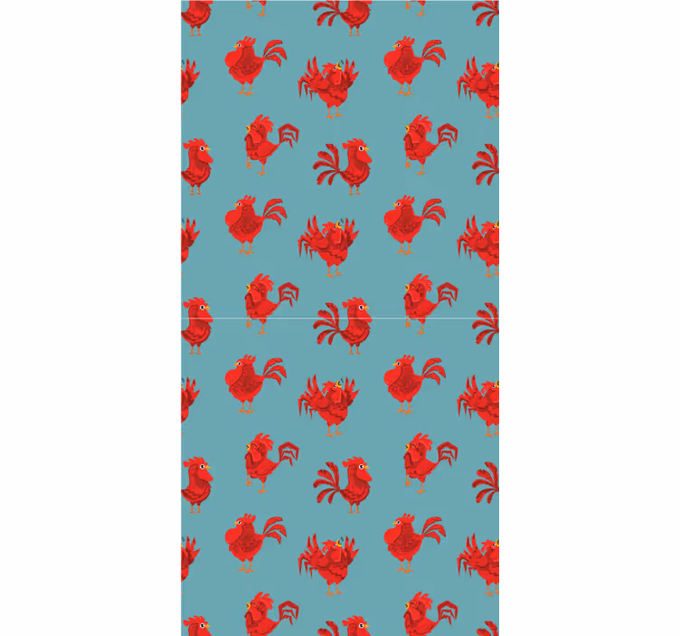 Papel pintado infantil gallos rojos sobre fondo azul - TenVinilo