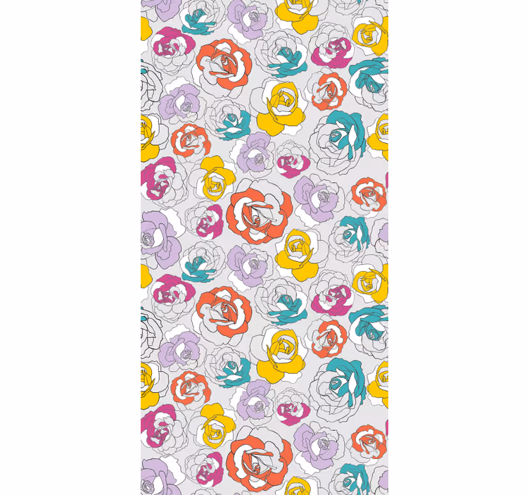Papel pintado pasillos patrón de rosas coloridas - TenVinilo
