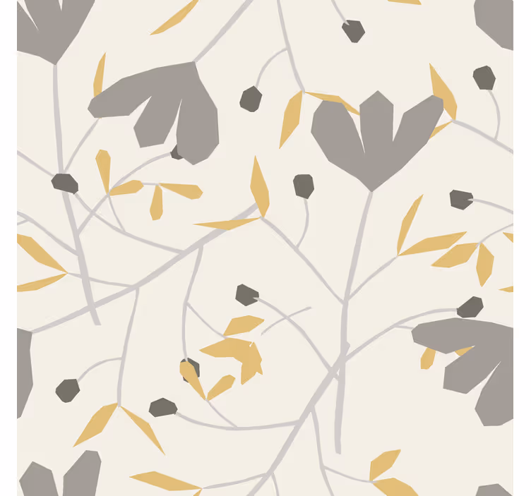 Papel pintado nórdico flores grises y amarillas - TenVinilo