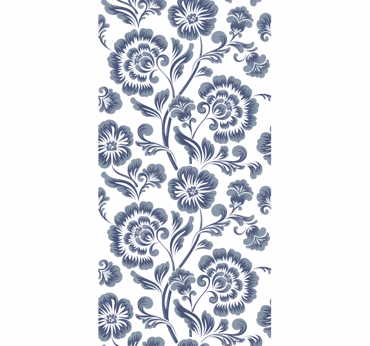 Papel pintado clásico flores azules sobre fondo blanco - TenVinilo