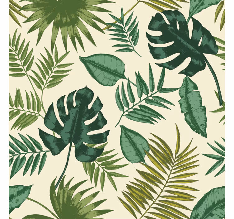 Papel pintado salón patrón tropical de hojas - TenVinilo