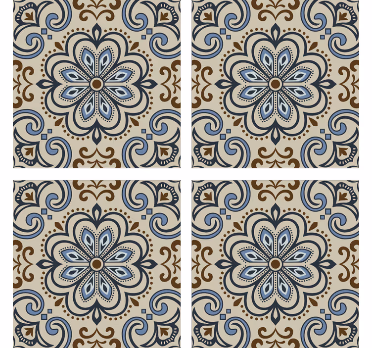 Papel pintado azulejos diseño floral - TenVinilo