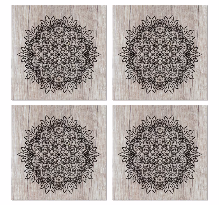 Papel pintado azulejos mandala negro sobre madera - TenVinilo