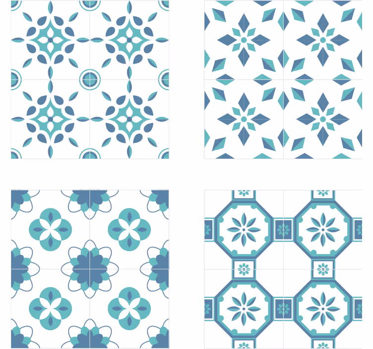 Papel pintado azulejos patrón floral - TenVinilo