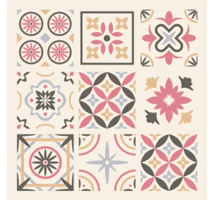 Papel pintado azulejos elemento floral geométrico - TenVinilo