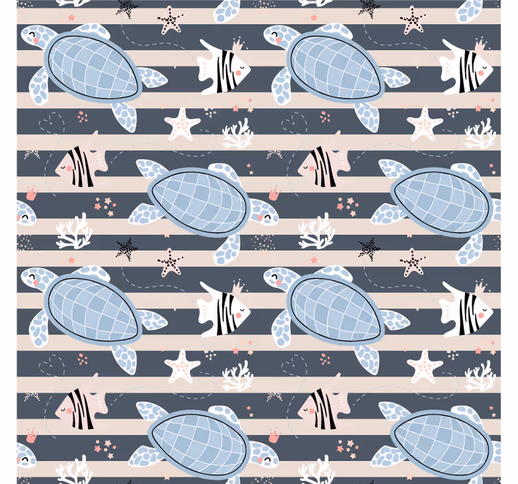 Papel pintado retro diseño de tortugas - TenVinilo