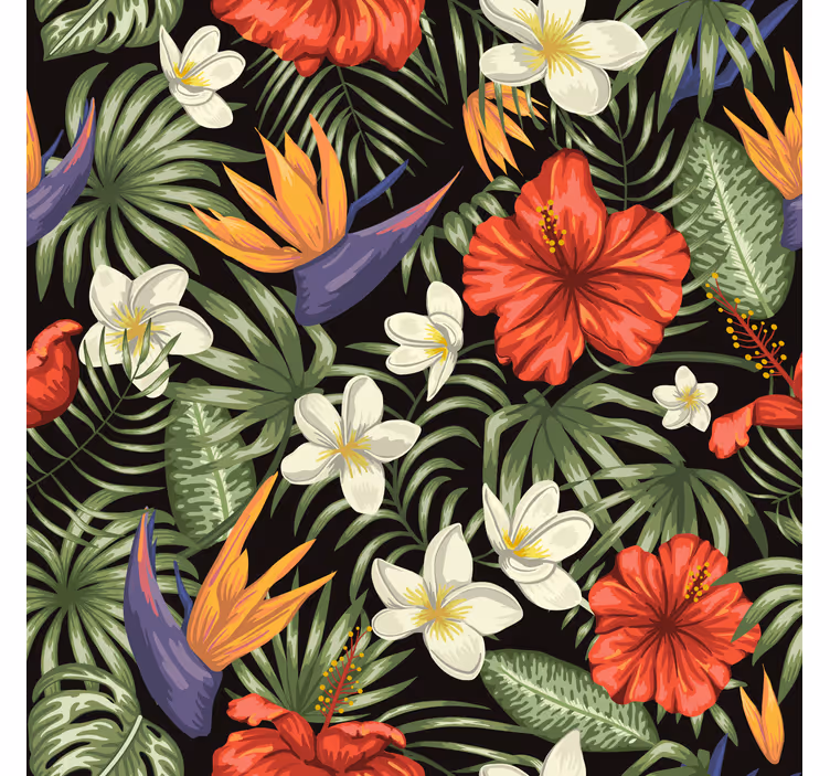 Papel pintado flores patrón plantas de jungla tropical - TenVinilo