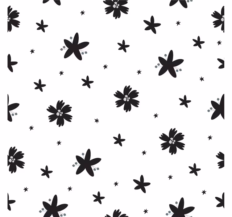 Papel pintado flores diseño floral en tinta negra y blanca - TenVinilo