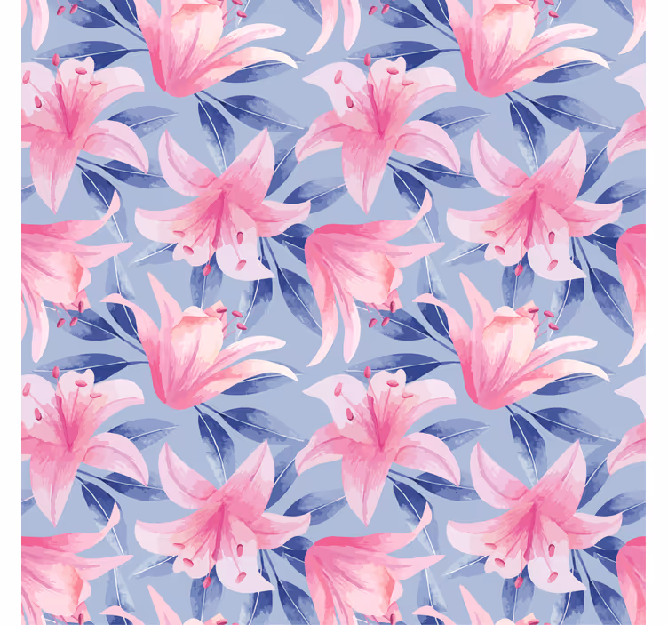 Papel pintado flores ilustración floral acuarela rosa y morado - TenVinilo