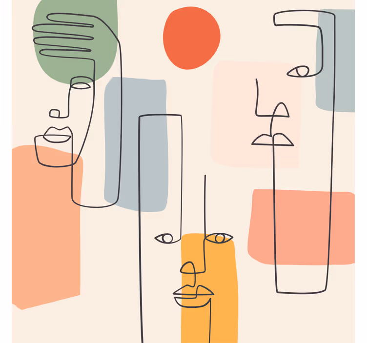 Papel pintado geométrico arte minimalista con rostros - TenVinilo