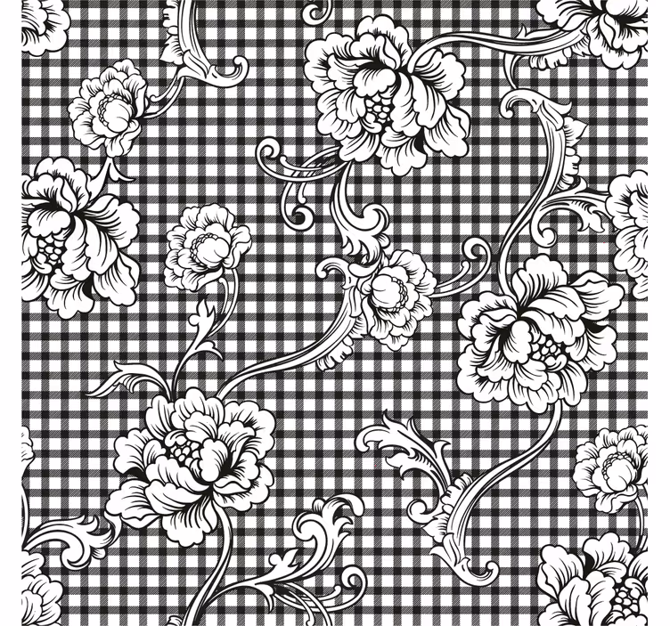 Papel pintado retro patrón de cuadros vintage en blanco y negro - TenVinilo
