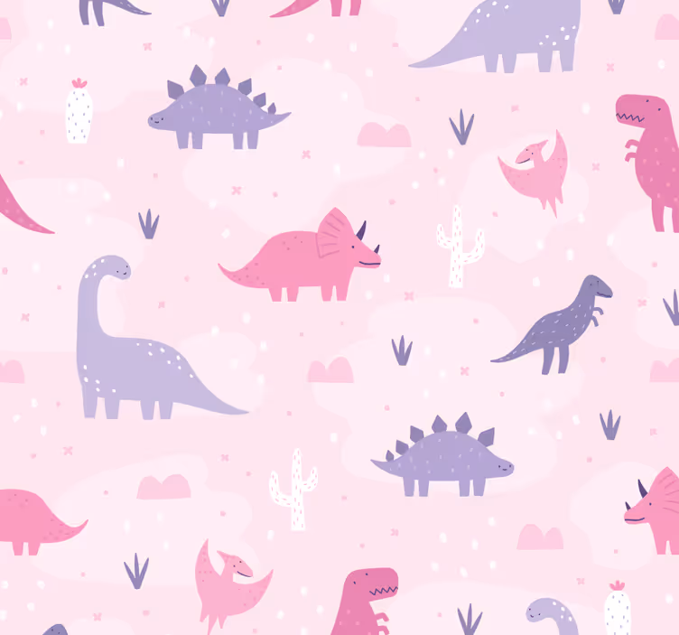 Papel pintado dinosaurios fondo rosa - TenVinilo