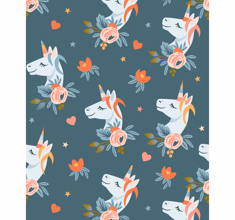 Papel pintado infantil unicornios azules encantadores - TenVinilo