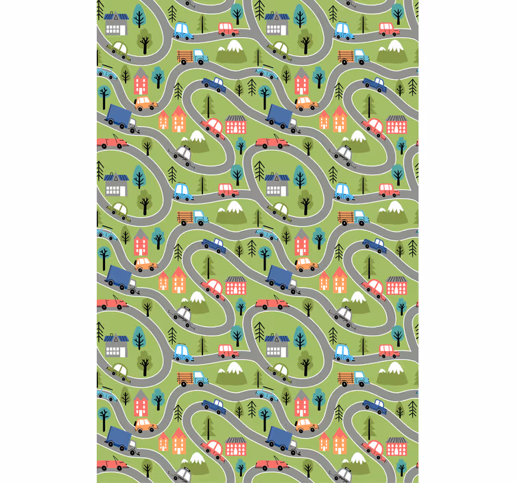 Papel pintado infantil caminos de vehículos coloridos - TenVinilo