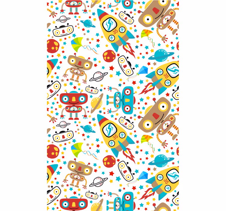 Papel pintado infantil aventura de robots cohete - TenVinilo