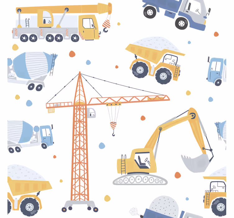 Papel pintado infantil vehículos de construcción divertidos - TenVinilo