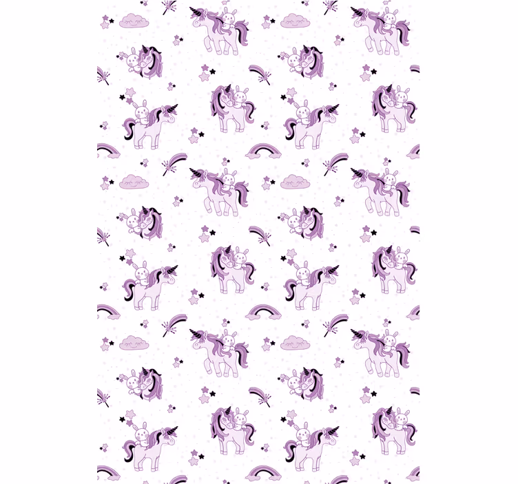 Papel pintado infantil unicornios púrpuras de fantasía - TenVinilo
