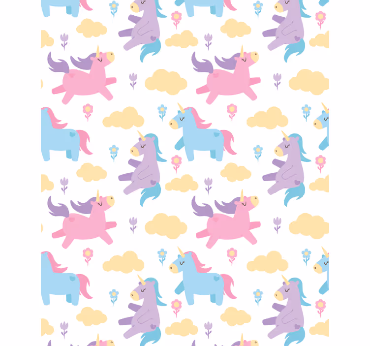 Papel pintado infantil unicornios y nubes - TenVinilo