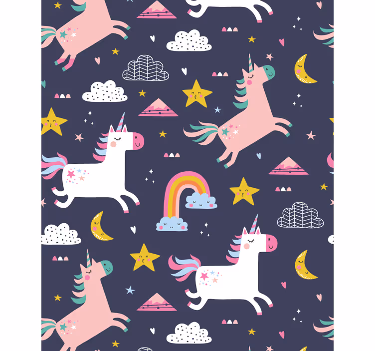 Papel pintado infantil unicornios y estrellas - TenVinilo