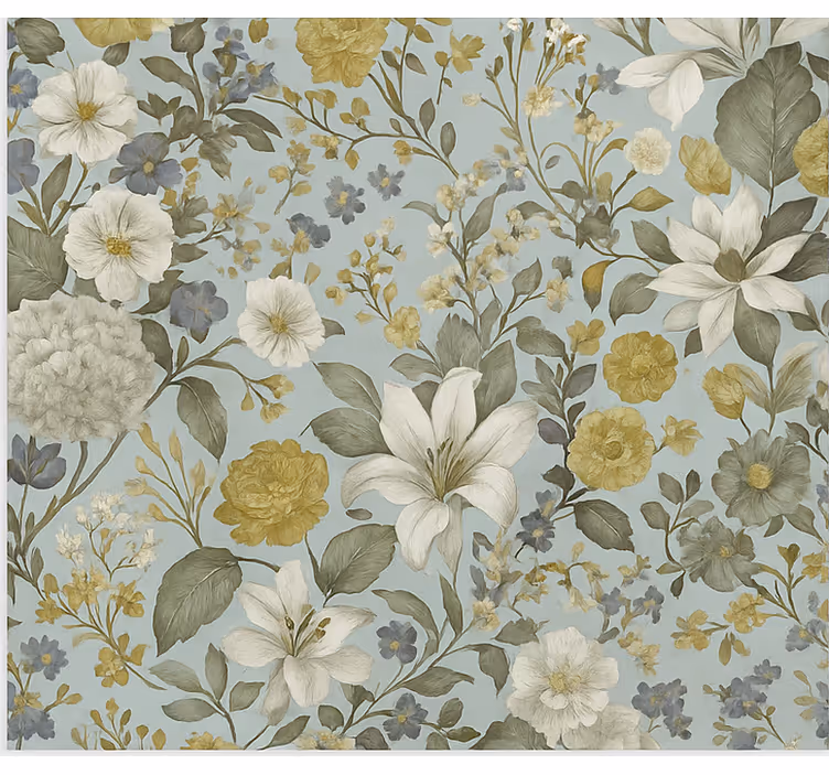 Papel pintado comedor flores en tonos oliva - TenVinilo