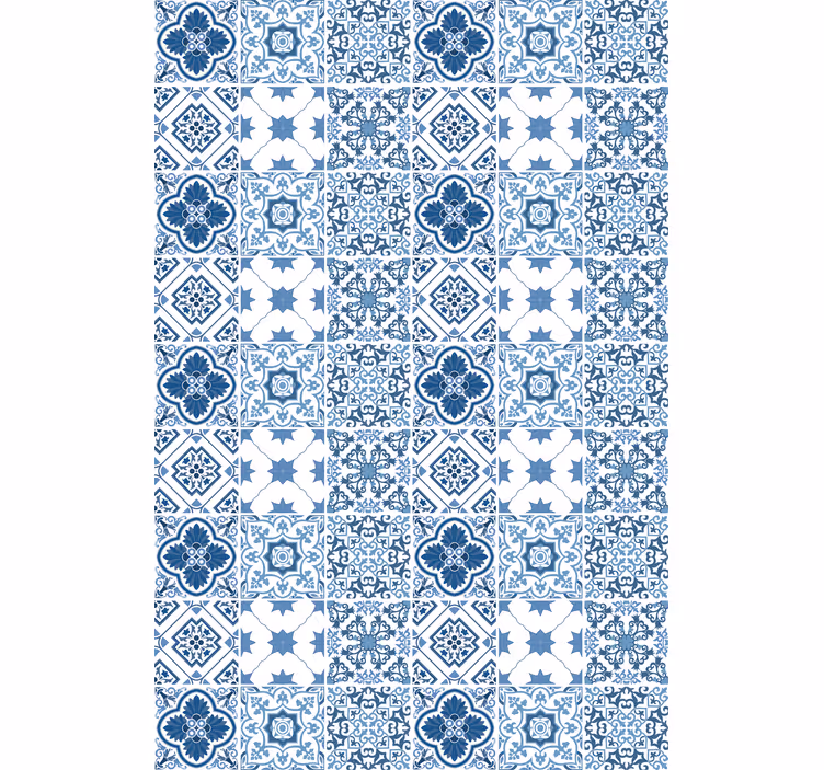 Papel pintado baño patrones azules intrincados - TenVinilo