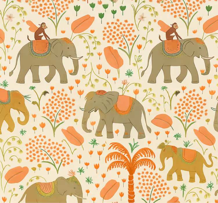 Papel pintado dormitorio matrimonio safari de elefantes - TenVinilo