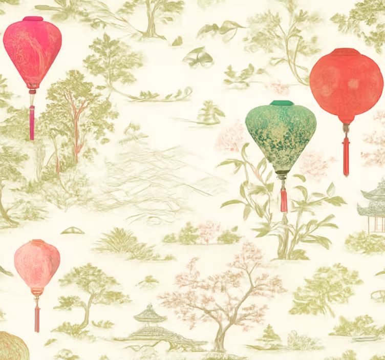 Papel pintado dormitorio matrimonio paisaje chinoiserie - TenVinilo