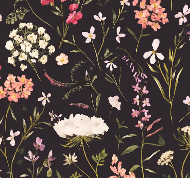 Papel pintado salón flores de primavera oscura - TenVinilo