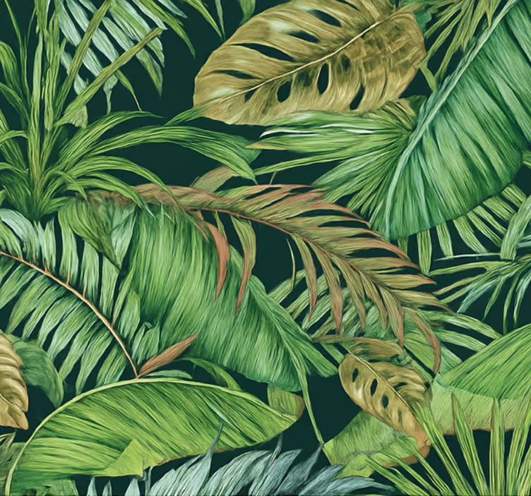 Papel pintado salón hojas tropicales selva - TenVinilo