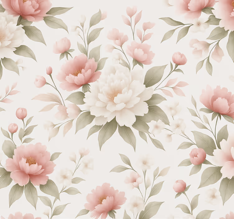 Papel pintado salón peonías blancas y rosadas - TenVinilo