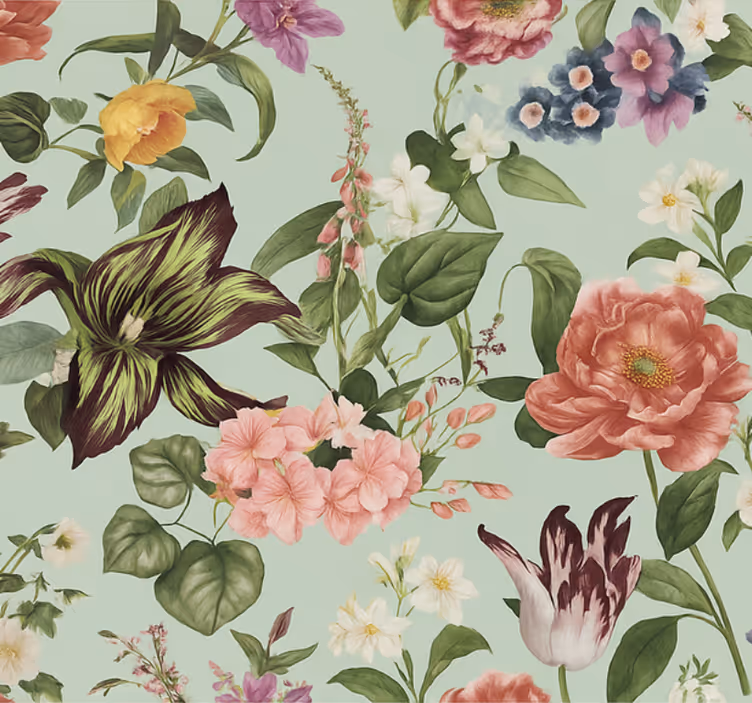 Papel pintado dormitorio matrimonio flores de primavera coloridas - TenVinilo