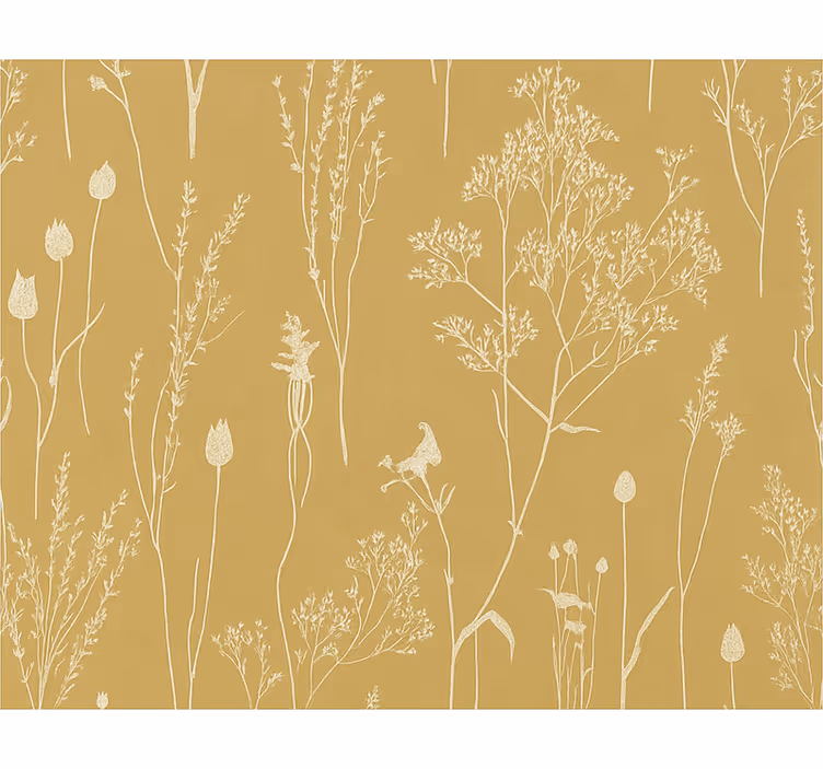 Papel pintado salón floral nórdico ocre - TenVinilo