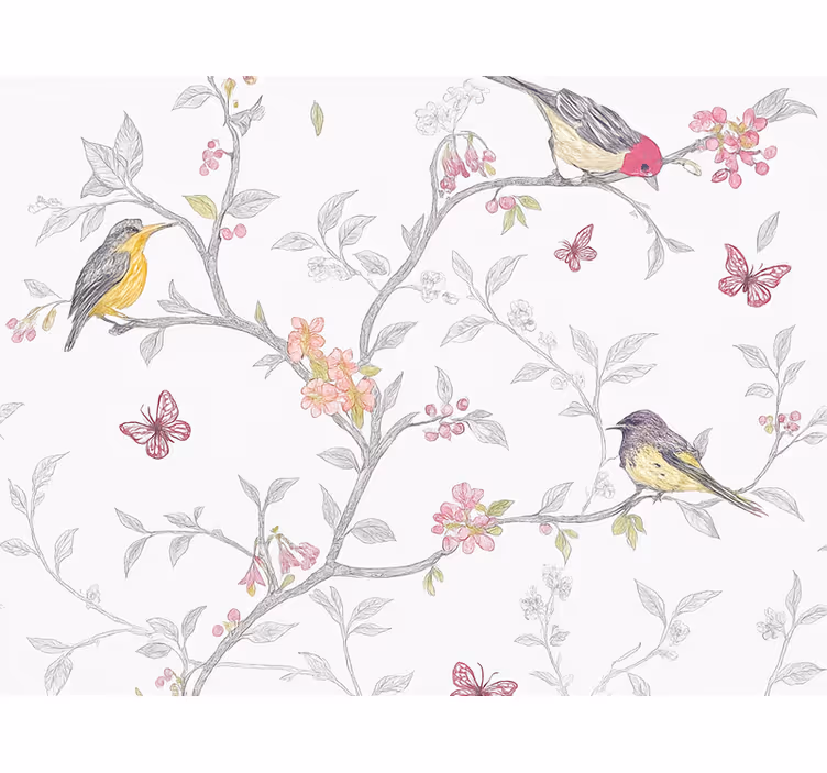 Papel pintado dormitorio matrimonio pájaros en ramas - TenVinilo