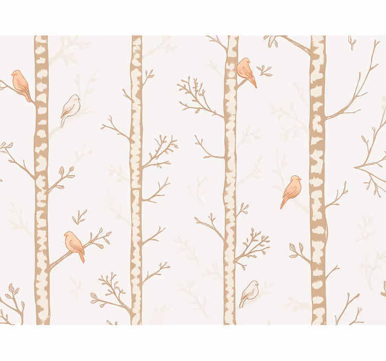 Papel pintado infantil patrón de pájaros y Árboles - TenVinilo