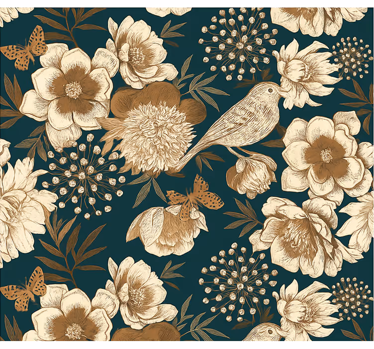 Papel pintado pájaros estilo botánico vintage - TenVinilo
