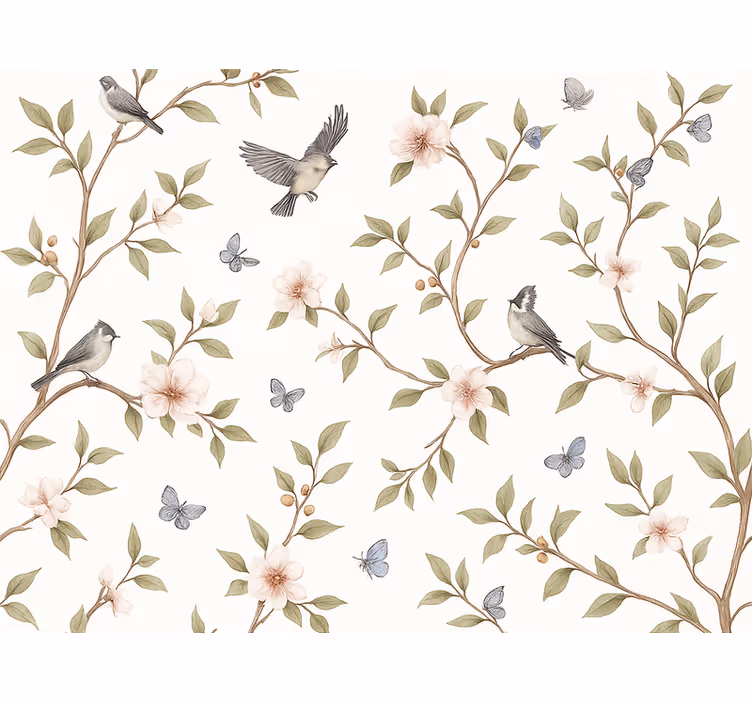 Papel pintado pájaros pájaro de flor vintage - TenVinilo