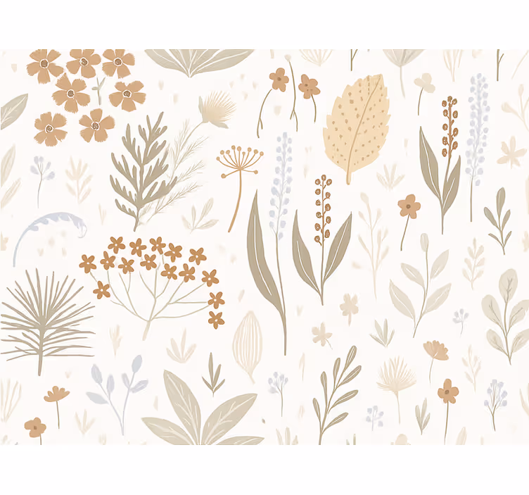 Papel pintado hojas flores silvestres en tonos tierra - TenVinilo