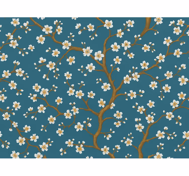 Papel pintado flores golden blossom verde azulado - TenVinilo