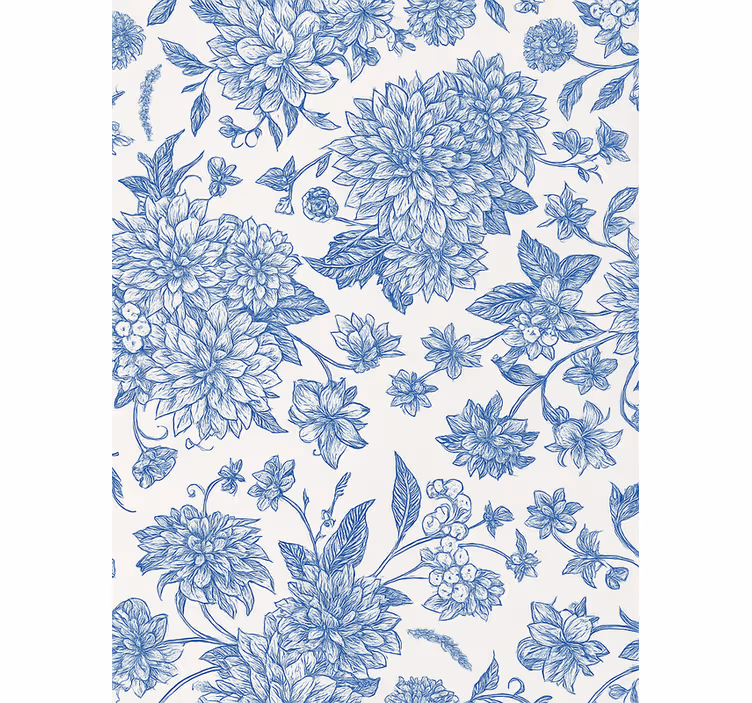 Papel pintado dormitorio matrimonio dahlia azul floral - TenVinilo
