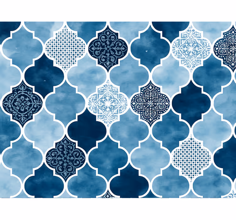 Papel pintado azulejos acuarela azul marroquí - TenVinilo