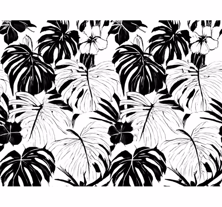 Papel pintado salón hojas de palma en blanco y negro - TenVinilo