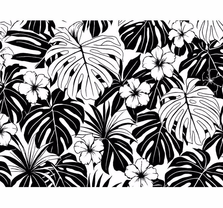 Papel pintado salón hojas de palma en blanco y negro - TenVinilo