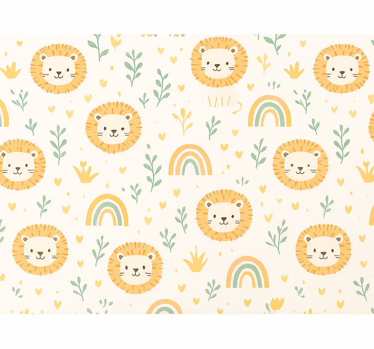 Papel pintado infantil diseño de arcoíris y leones - TenVinilo