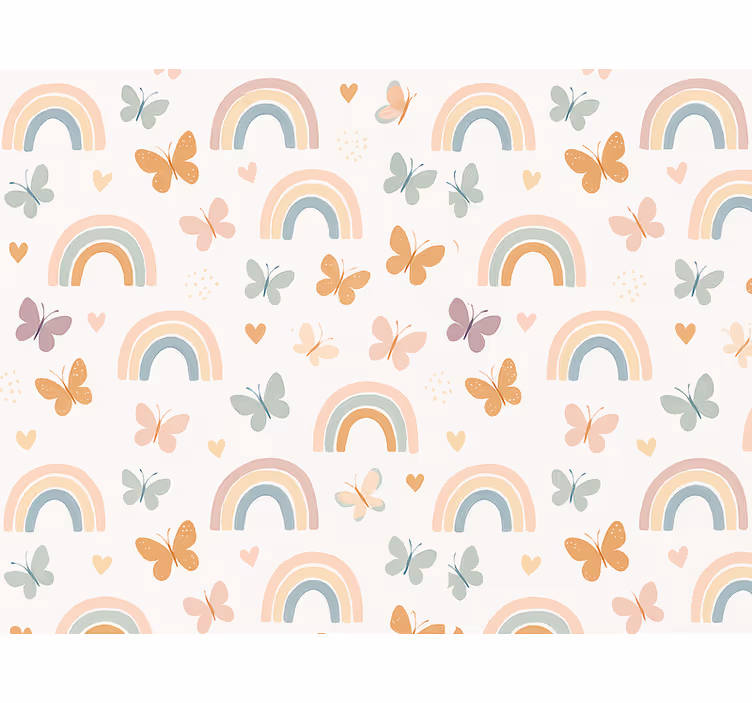 Papel pintado infantil diseño de arcoíris con mariposas - TenVinilo